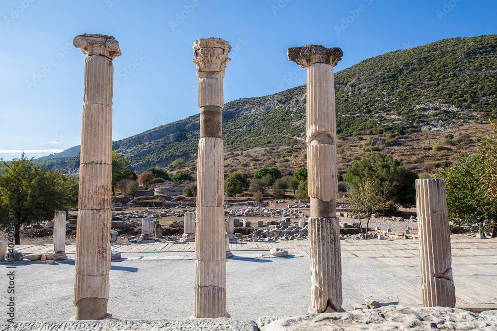 The ruins of the ancient city of Ephesus in Turkey. The ruins of the ancient city of Ephesus in Turkey.