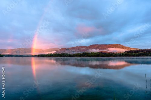 Rainbow at the Lake of Banyoles, at sunrise.