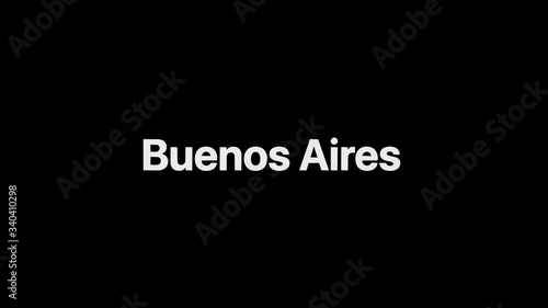 Outline Effect over a white BuenosAires word that then fills with flat plain white on an animated typographic 4k text composition with black background. photo