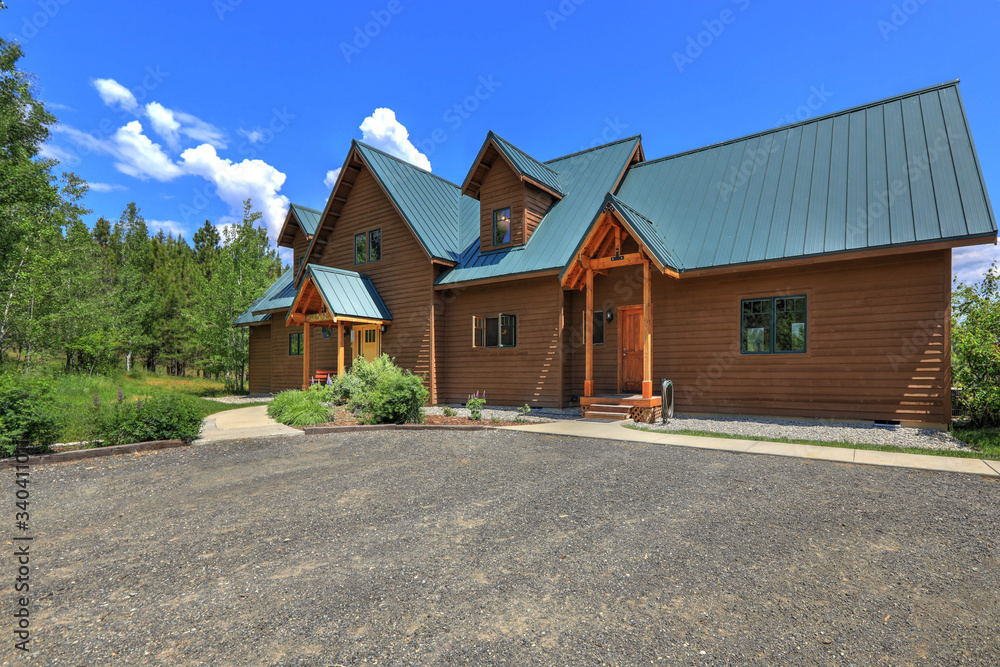 Amazing beautiful cedar large  mountain home in Cascade Mountains in USA with grand cabin entrance.