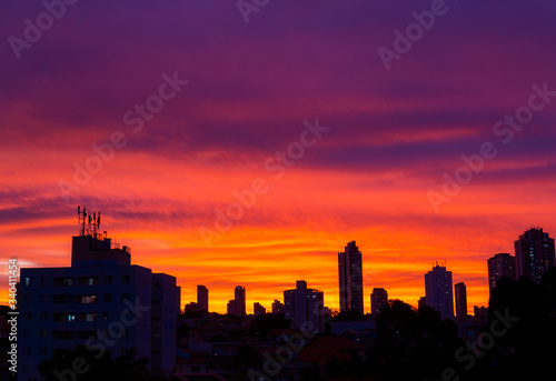 Sao Paulo Sky Line At Night Evening Sunset With Amazing Cloud Colors