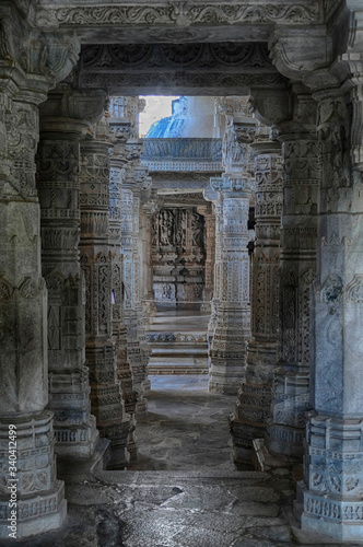 Exterior towers and columns of  Chaturmukha Dharana Vihara   Jain temple photo