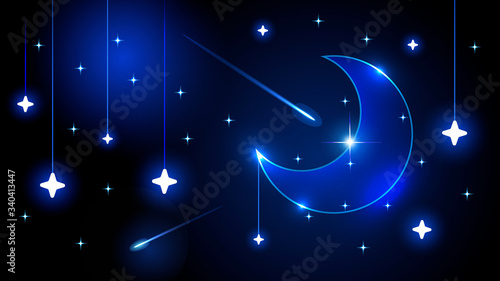 Sleeping Moon. Good night. Neon Vector Illustration Suitable For Greeting Card, Poster Or T-shirt Printing.
