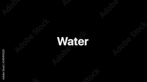Outline Effect over a white Water word that then fills with flat plain white on an animated typographic 4k text composition with black background.