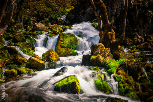 Waterfall on the river in early spring. Grza river in Serbia.