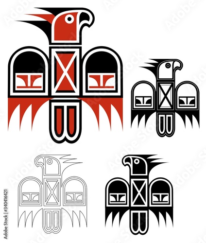Tribal bird design with bonus variations in red and black