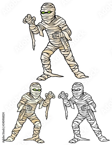 Cartoon mummy monster for Halloween.  Comes with bonus variations.