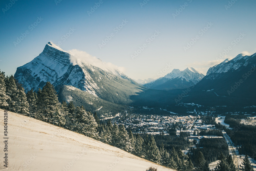 Banff in the winter with mountains