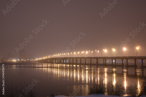 Night panorama of a winter city. Winter, night panorama of the Dnieper, Ukraine. © Kyrylo