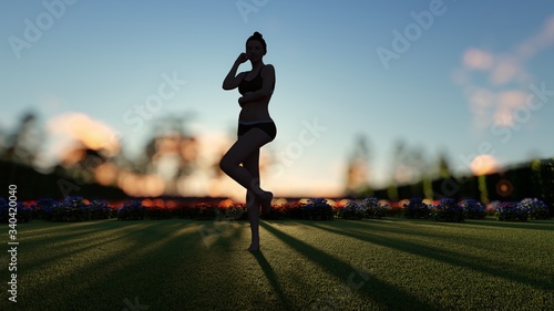 Woman Standing at Sunset 3D Rendering