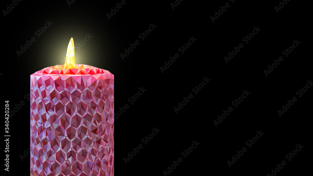 Pink poligon candle on black background and place for text. Banner, poster, card Pink poligon candle on black background and place for text. Banner, poster, card