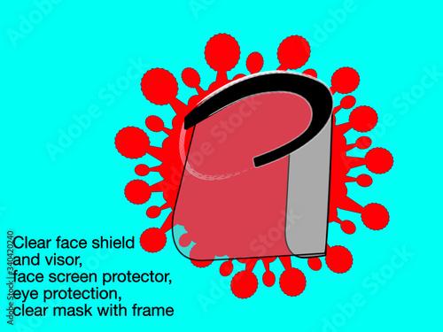 Clear face shield and visor, face screen protector, eye protection, clear mask with frame