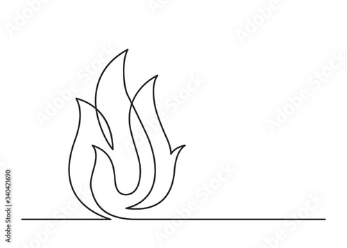 Continuous line drawing of fire on white background. Vector illustration