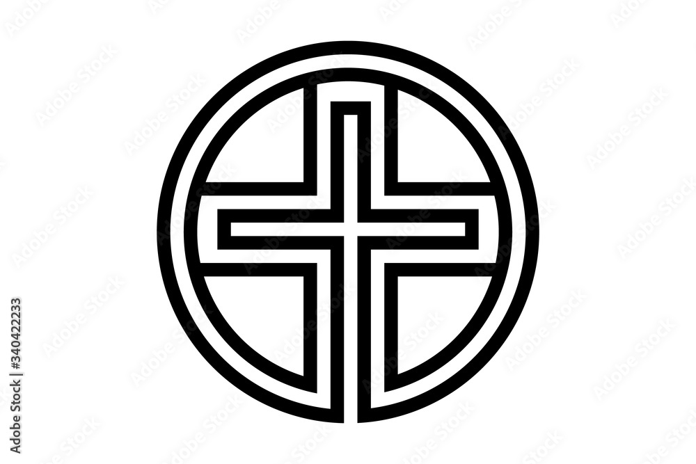 Christian cross icon in the circle. Christian cross sign isolated on background. Vector illustration. Christian cross icon in the circle. Christian cross sign isolated on background. Vector illustration.