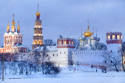 Winter view of Novodevichy Convent in Moscow , Russia