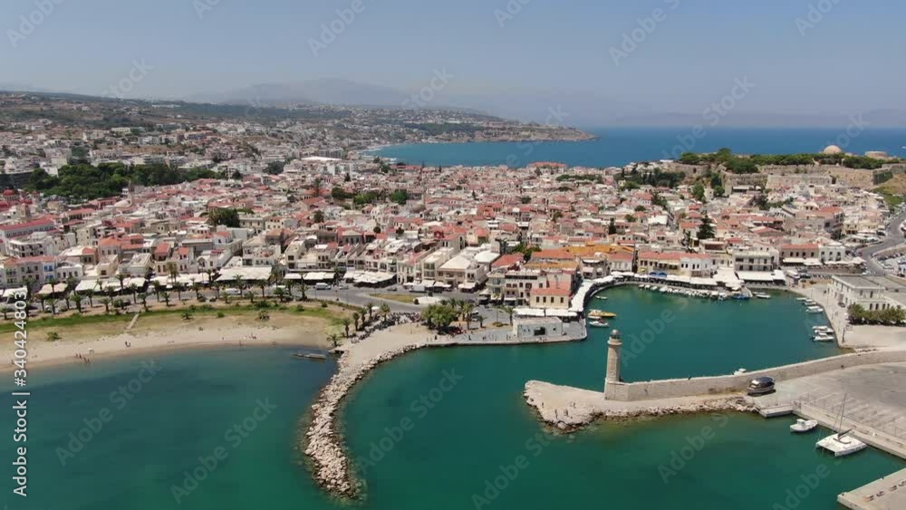 Evening Flight Over Rethymno City At Crete Shot Over The Fortification Wall Of The Fortensa Of Rethymno At Crete Evening Flight Over Rethymno City At Crete Shot Over The Fortification Wall Of The Fortensa Of Rethymno At Crete