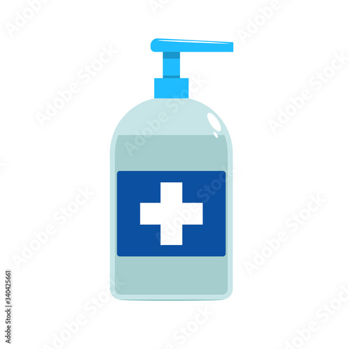 Antiseptic bottle, hand sanitizers. Alcohol rub sanitizers kill most bacteria from hands and stop viruses spread prevention concept. Sanitizer bottle, wall mounted container – stock vector