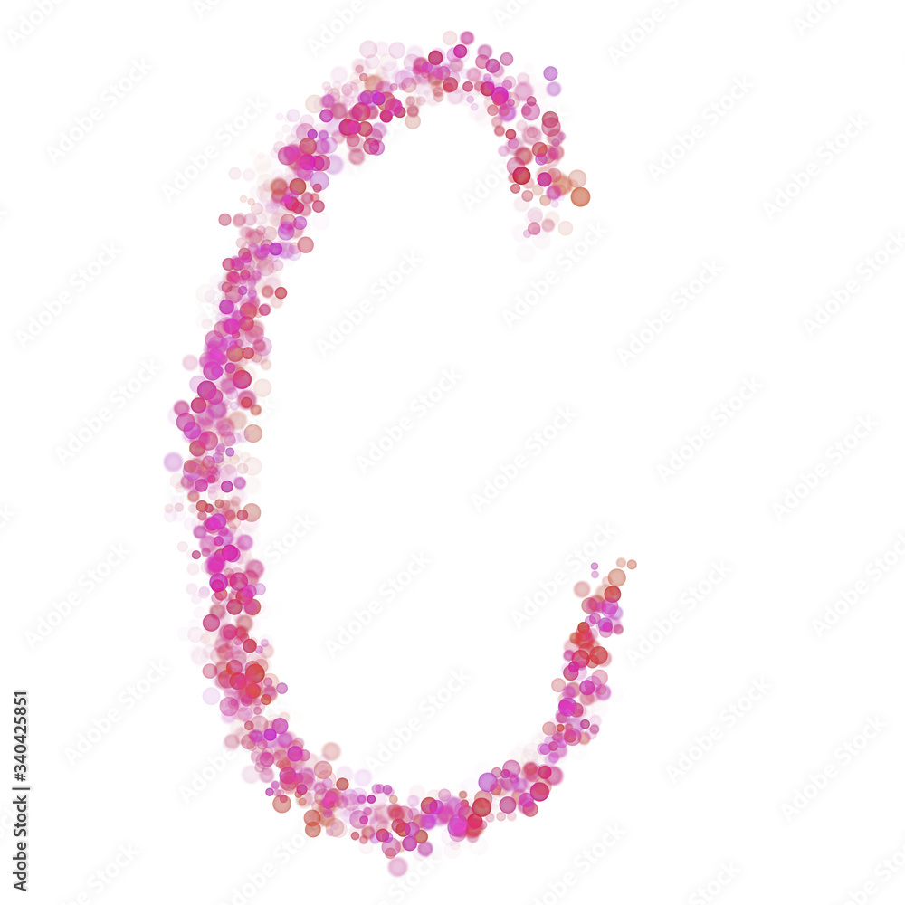 Letter C latin alphabet. Pink dot circles, shades of pink lilac. Lettering bubbles circles, hand drawing font. Beautiful stylized type for design. Letter C latin alphabet. Pink dot circles, shades of pink lilac. Lettering bubbles circles, hand drawing font. Beautiful stylized type for design.