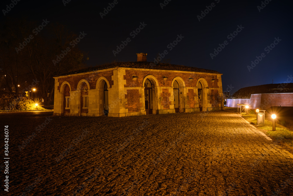 Night view of the fortifications of the Zamosc fortress (southeastern Poland). UNESCO World Heritage Site.  In the past one of the biggest fortresses of the Polish-Lithuanian Commonwealth.