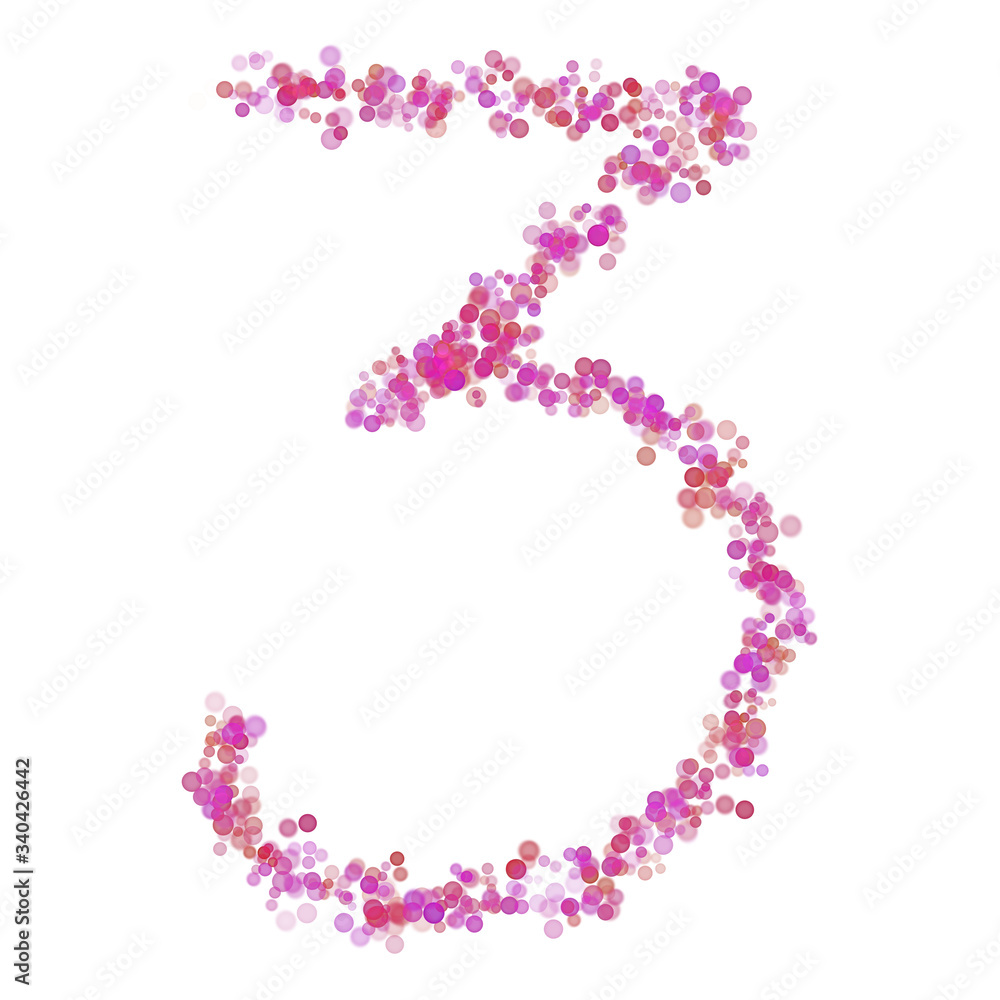 Number 3 alphabet. Pink circles dot hue pink. Lettering bubbles circles stylized letter font isolated on white. Beautiful color type number for design Number 3 alphabet. Pink circles dot hue pink. Lettering bubbles circles stylized letter font isolated on white. Beautiful color type number for design
