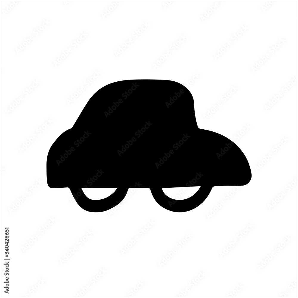 A small baby car in black. Isolate on a white background. A small baby car in black. Isolate on a white background.