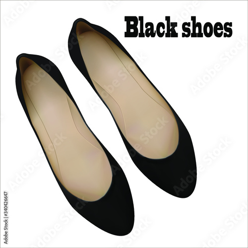  Black women shoes. Vector realistic illustration. Isolated object.