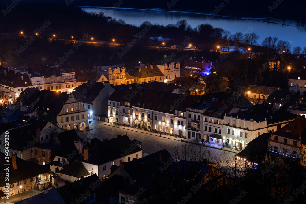 A night panorama of Kazimierz Dolny - a small town located on the right (eastern) bank of the Vistula river, considerable tourist attraction.