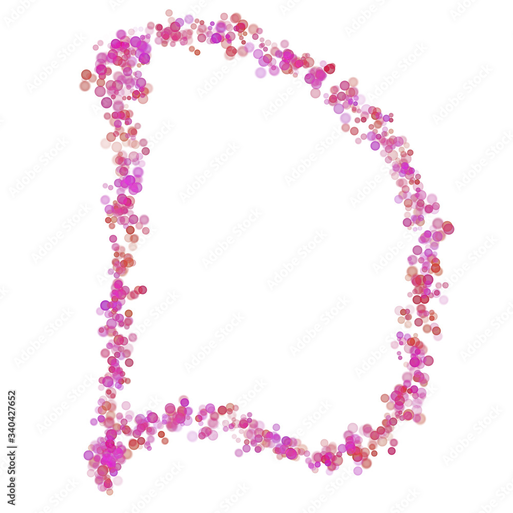 Letter D latin alphabet. Pink dot circles, shades of pink lilac. Lettering bubbles circles, hand drawing font. Beautiful stylized type for design.