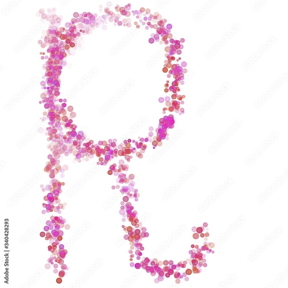 Letter R latin alphabet. Pink circles dot hue pink. Lettering bubbles circles stylized letter font isolated on white. Beautiful color type for design Letter R latin alphabet. Pink circles dot hue pink. Lettering bubbles circles stylized letter font isolated on white. Beautiful color type for design