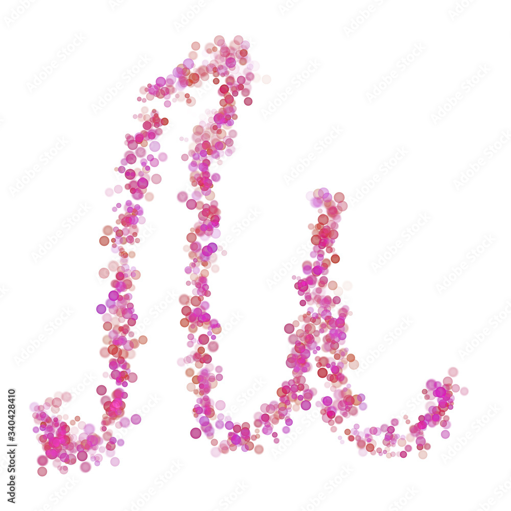 Letter M latin alphabet. Pink circles dot hue pink. Lettering bubbles circles stylized letter font isolated on white. Beautiful color type for design