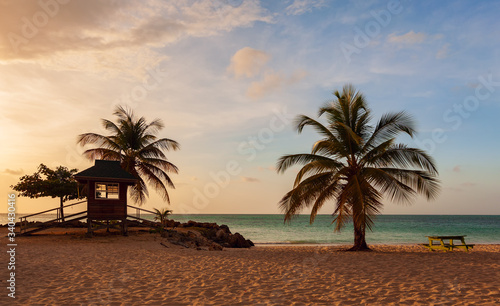 tropical paradise beach with white sand and coco palms travel tourism wide panorama background Luxury travel summer holiday background concept.
