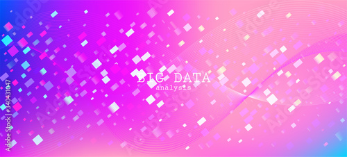 Falling Particles Distressed Purple Vector. Big Data Neon Background. 3D 
