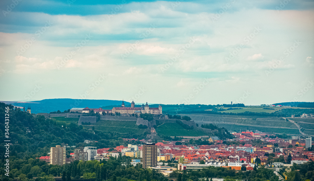Beautiful view to the Marienberg Fortress and city of Wurzburg.