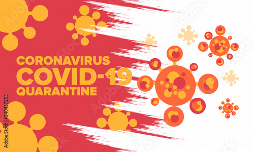 Coronavirus quarantine design. Covid-19 infection. Epidemic warning, virus protection time. Control and pandemic prevention. Medical health care design. Stay safety. Emergency poster concept