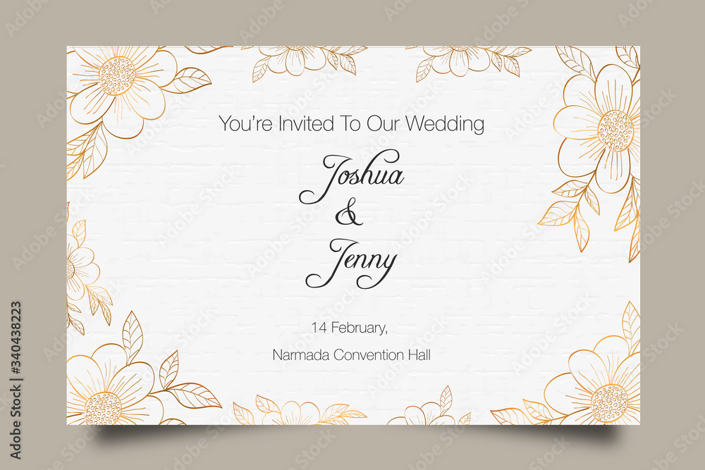 Elegant golden floral wedding invitation template