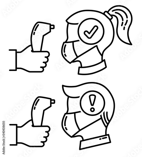 Infrared thermometer people head side view icon