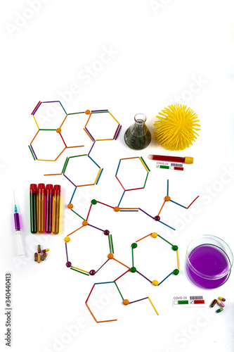 China epidemic coronavirus concept. Molecular formula model and inscription coronavirus. photo