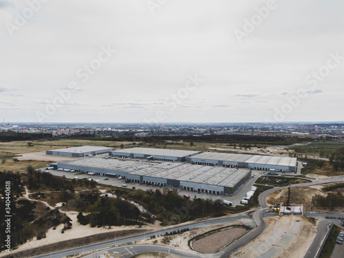Aerial drone photo of Logistics Centre which is is a modern Class A warehouse park.