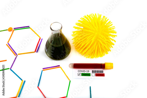 China epidemic coronavirus concept. Molecular formula model and inscription coronavirus. photo