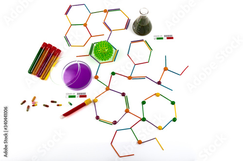 China epidemic coronavirus concept. Molecular formula model and inscription coronavirus. photo