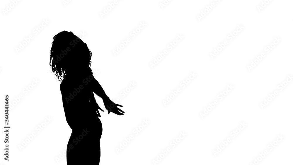 Medium long shot of a young beautiful woman dancing dancehall, street dance, latin dance, black silhouette on a white background Medium long shot of a young beautiful woman dancing dancehall, street dance, latin dance, black silhouette on a white background