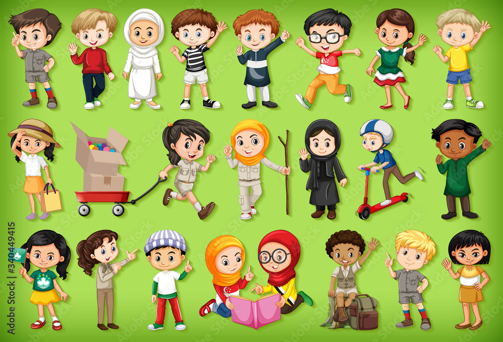Large set of children doing different activities Large set of children doing different activities