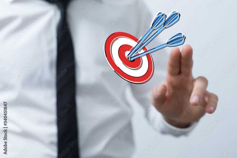 Dart arrow on target dartboard, Business success concept..