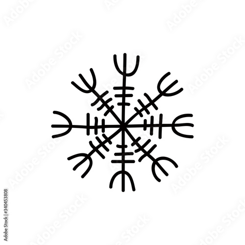 Icelandic magic runic sign, Aegishjalmur, doodle icon