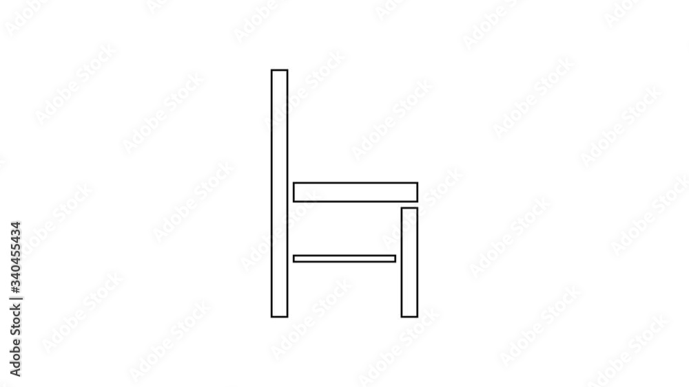 Black line Chair icon isolated on white background. 4K Video motion graphic animation
