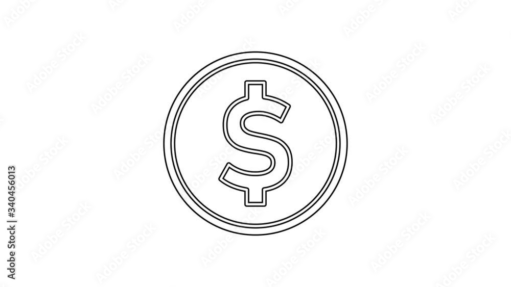 Black line Coin money with dollar symbol icon isolated on white background. Banking currency sign. Cash symbol. 4K Video motion graphic animation Black line Coin money with dollar symbol icon isolated on white background. Banking currency sign. Cash symbol. 4K Video motion graphic animation