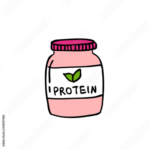 vegan protein powder, sport food nutrition doodle icon