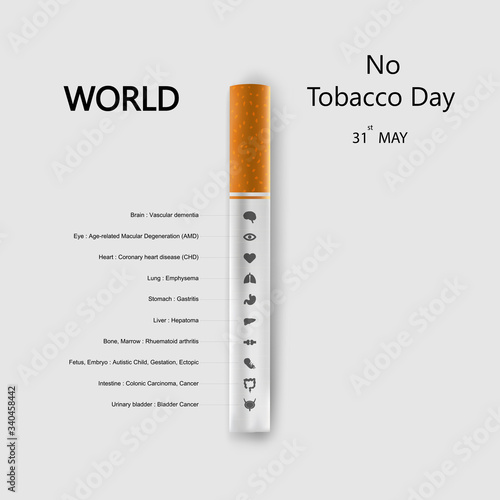 World No Tobacco Day infographic background design.World No Smoking Day typographical design elements.May 31st World no tobacco day.No Smoking Day Awareness Idea Campaign.Vector illustration.
