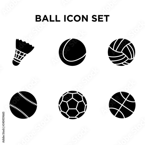 Ball sport icon set Glyph style vector for your design, logo, UI. illustration. such as soccer,shuttlecock,golf,basketbal,volleyball