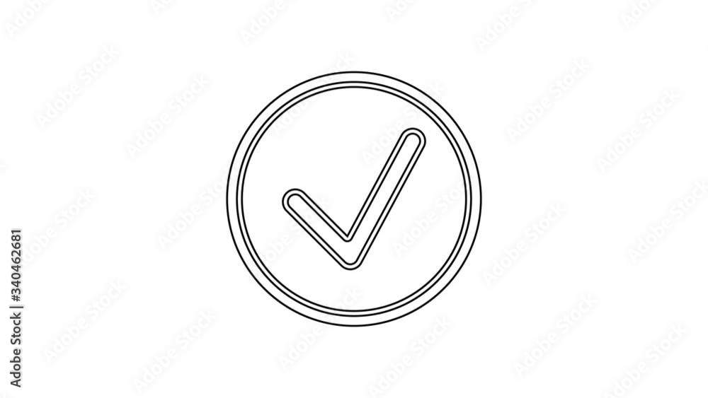 Black line Check mark in circle icon isolated on white background. Choice button sign. Checkmark symbol. 4K Video motion graphic animation Black line Check mark in circle icon isolated on white background. Choice button sign. Checkmark symbol. 4K Video motion graphic animation